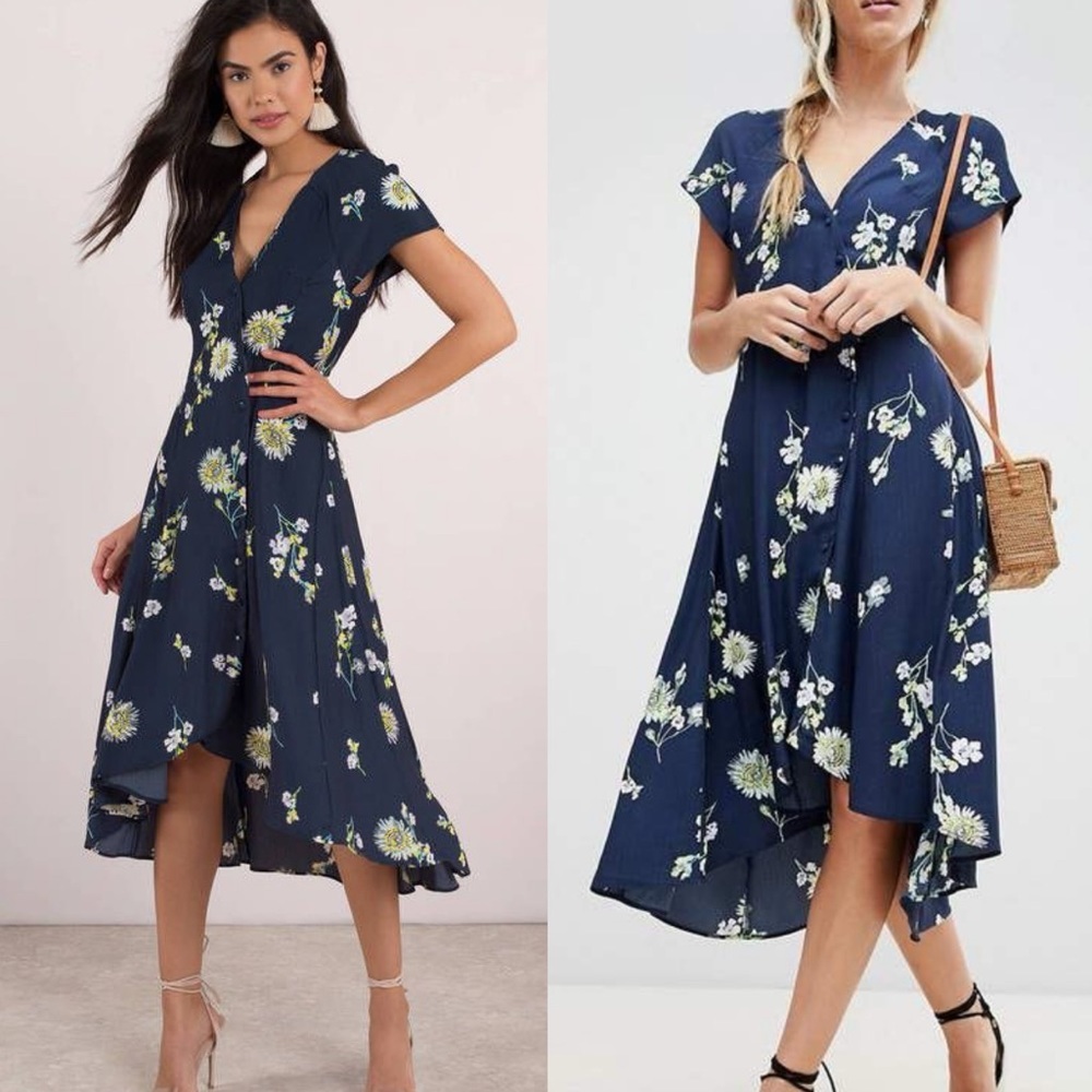 Free People Lost In Your Midi Dress Wrap Floral Bohemian Size XS Boho Long Blue‎